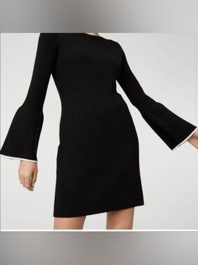 Club Monaco Wioletta Black Ribbed Knit Sweater Dress - Bell Sleeves - Size XS